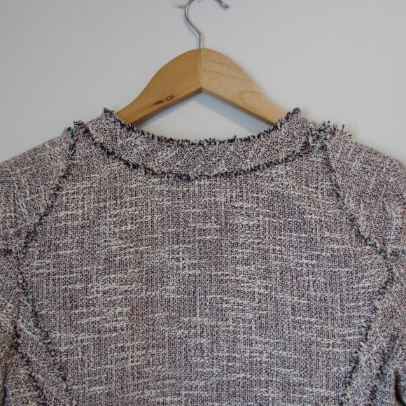 Banana Republic Tweed Linen Blend Jacket Blazer Fringe Collarless Size 4 - Picture 13 of 16